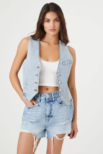 Cropped Stretch-Denim Vest | Forever 21