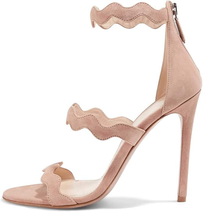 FSJ Women Hot Open Toe Strappy Heeled Sandals Suede Dress Shoe for Party Size 4-15 US | Amazon (US)