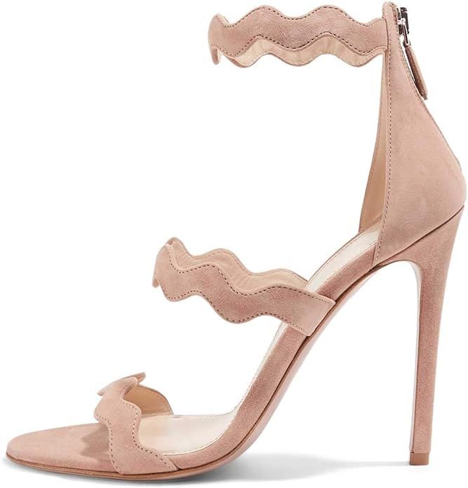 FSJ Women Hot Open Toe Strappy Heeled Sandals Suede Dress Shoe for Party Size 4-15 US | Amazon (US)