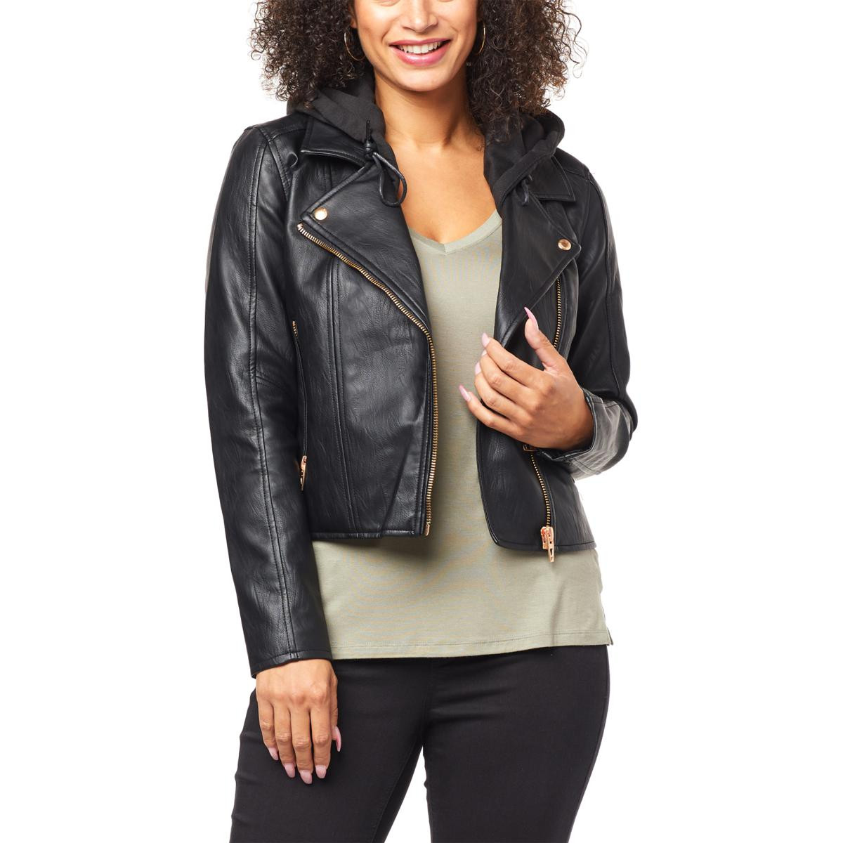 BlankNYC Hooded Faux Leather Moto Jacket | HSN