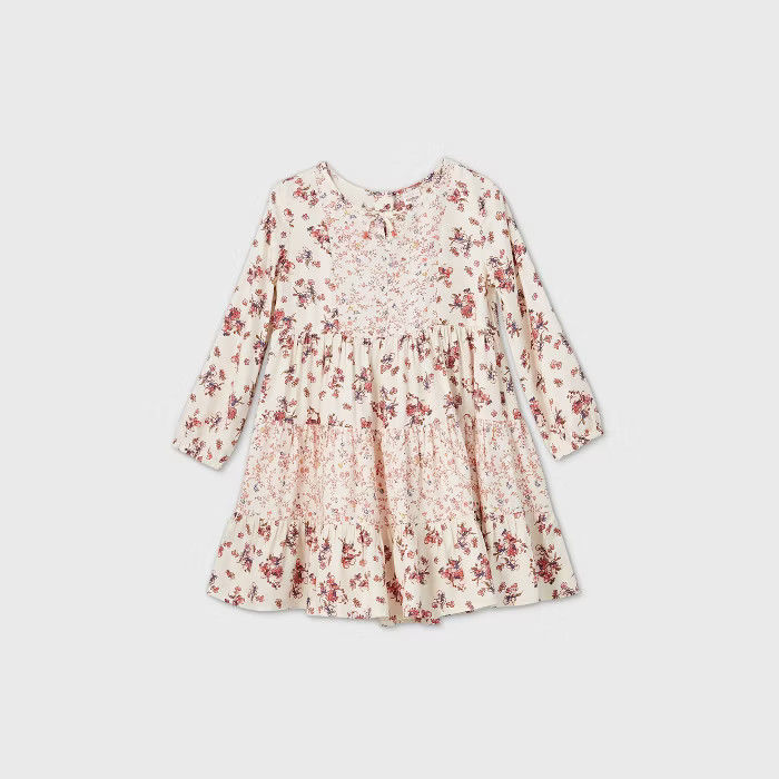 OshKosh B'gosh Toddler Girls' Mixed Floral Long Sleeve Dress - Burgundy | Target