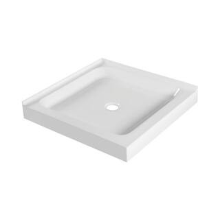 36 in. L x 36 in. W Double Threshold corner Shower Pan Base with center drain in white | The Home Depot