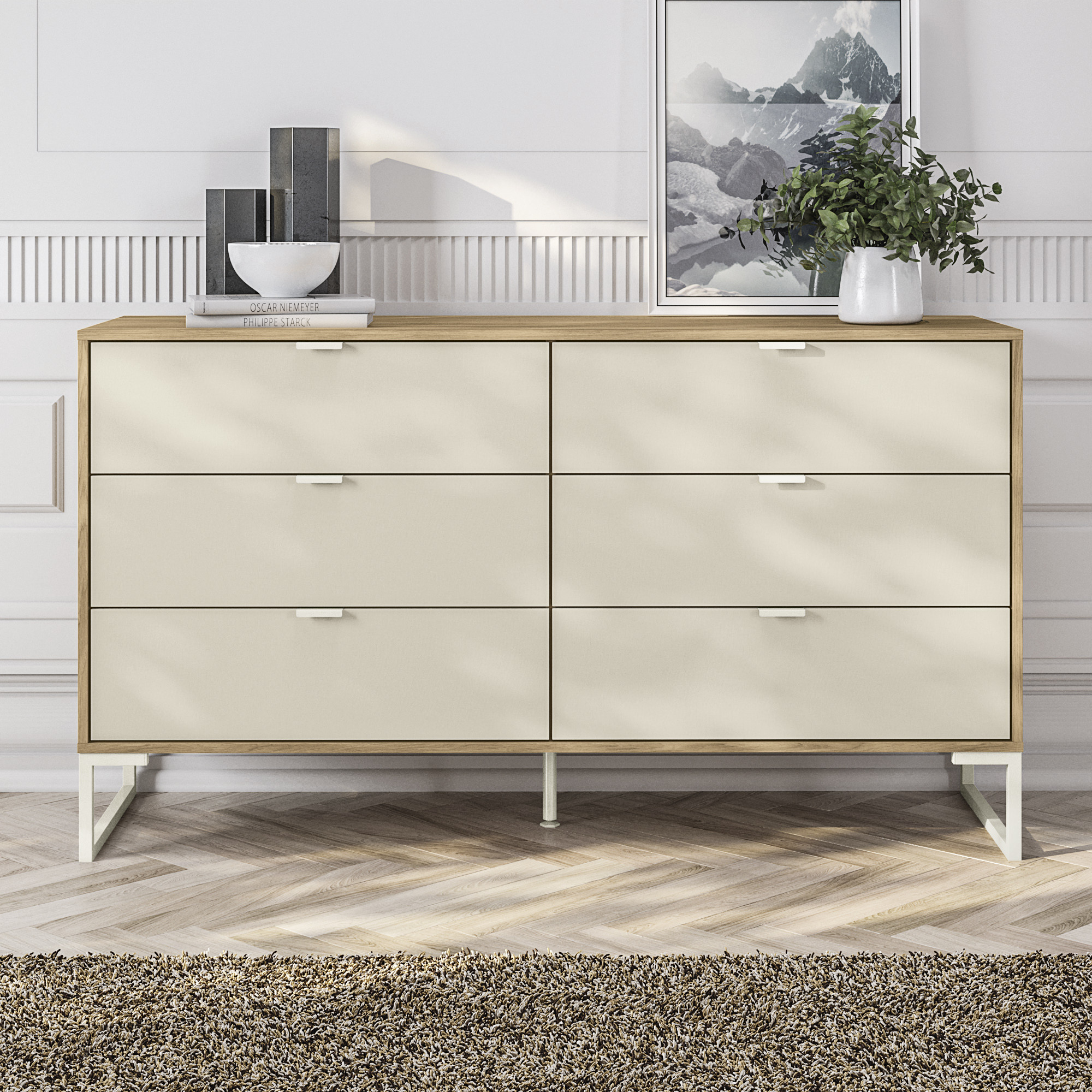 Kappesberg New Collins Modern 57in. 6-Drawer Dresser, Brown/Crème, 32.2 in.H x 57.1 in.W x 17.7 ... | Walmart (US)