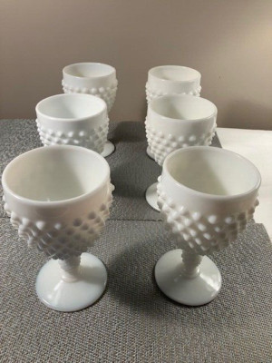 Fenton Hobnail Footed Milk Glass Vintage Water Goblet White 5 5/8" Six Available  | eBay | eBay US