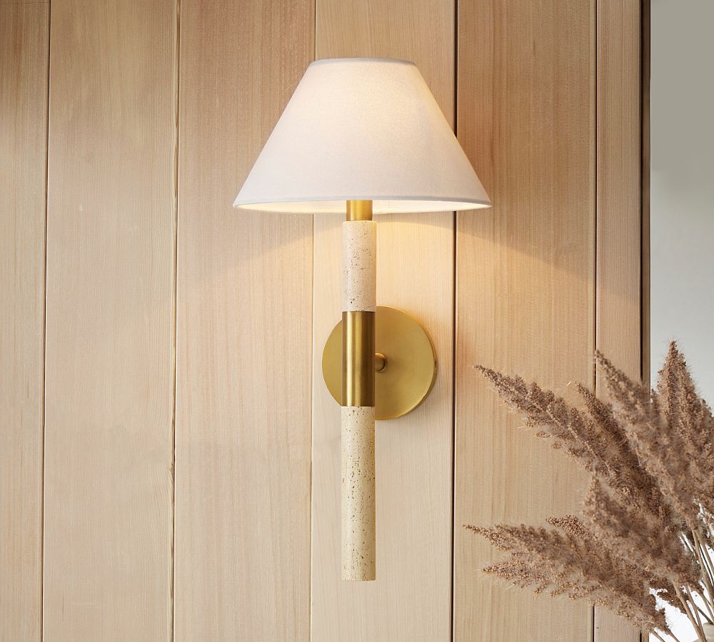 Sterling Travertine Shaded Sconce | Pottery Barn (US)
