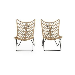 Broxon Light Brown Wicker Outdoor Lounge Chair (2-Pack) | The Home Depot