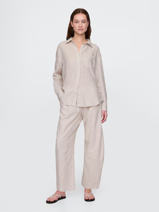 Mid Rise Linen-Blend Easy Barrel Pants | Gap (US)