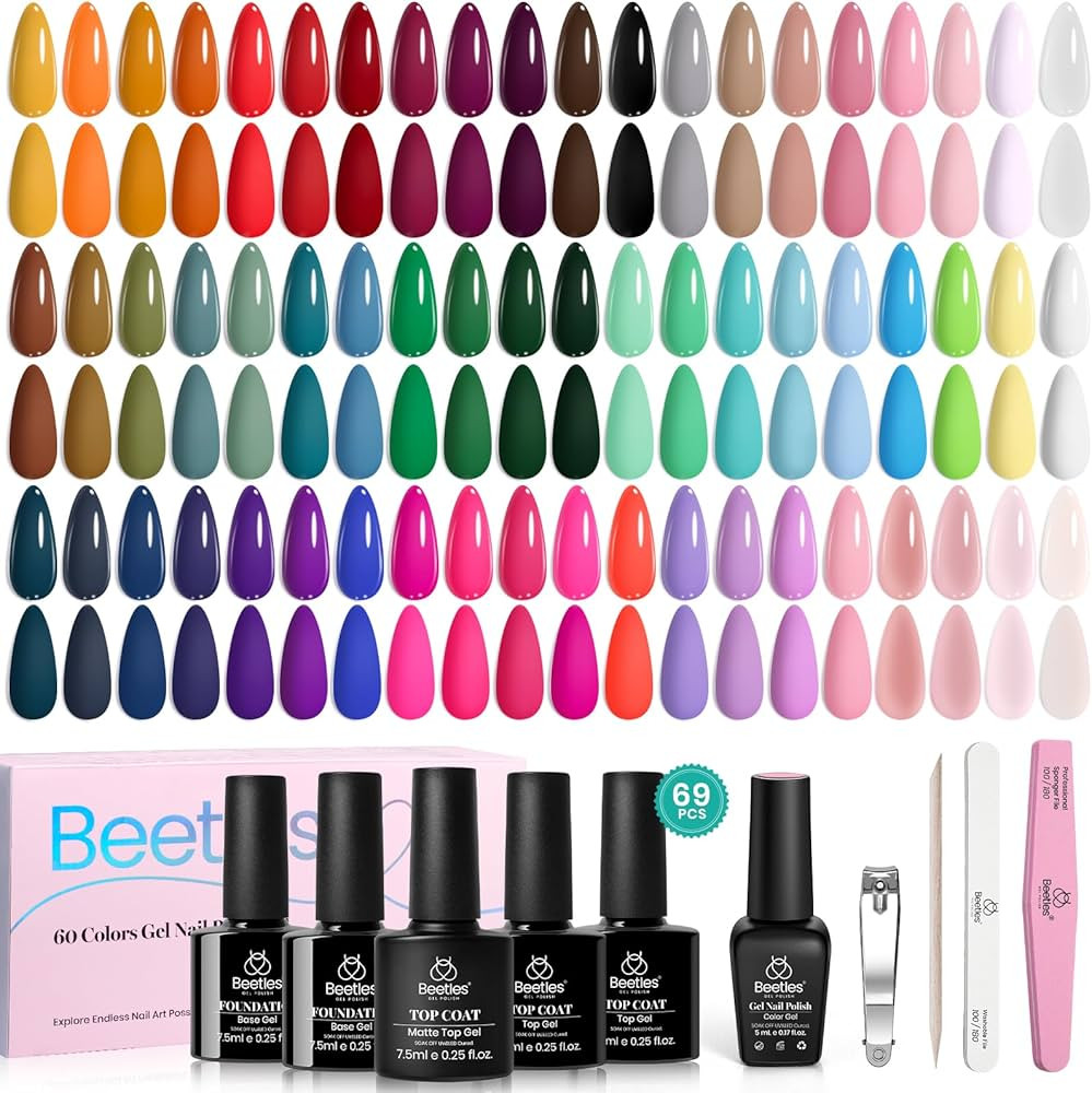 Beetles Winter Gel Nail Polish Set - Emotional Spectrum 69PCS 60 Colors Gel Polish Kit Base Coat ... | Amazon (US)
