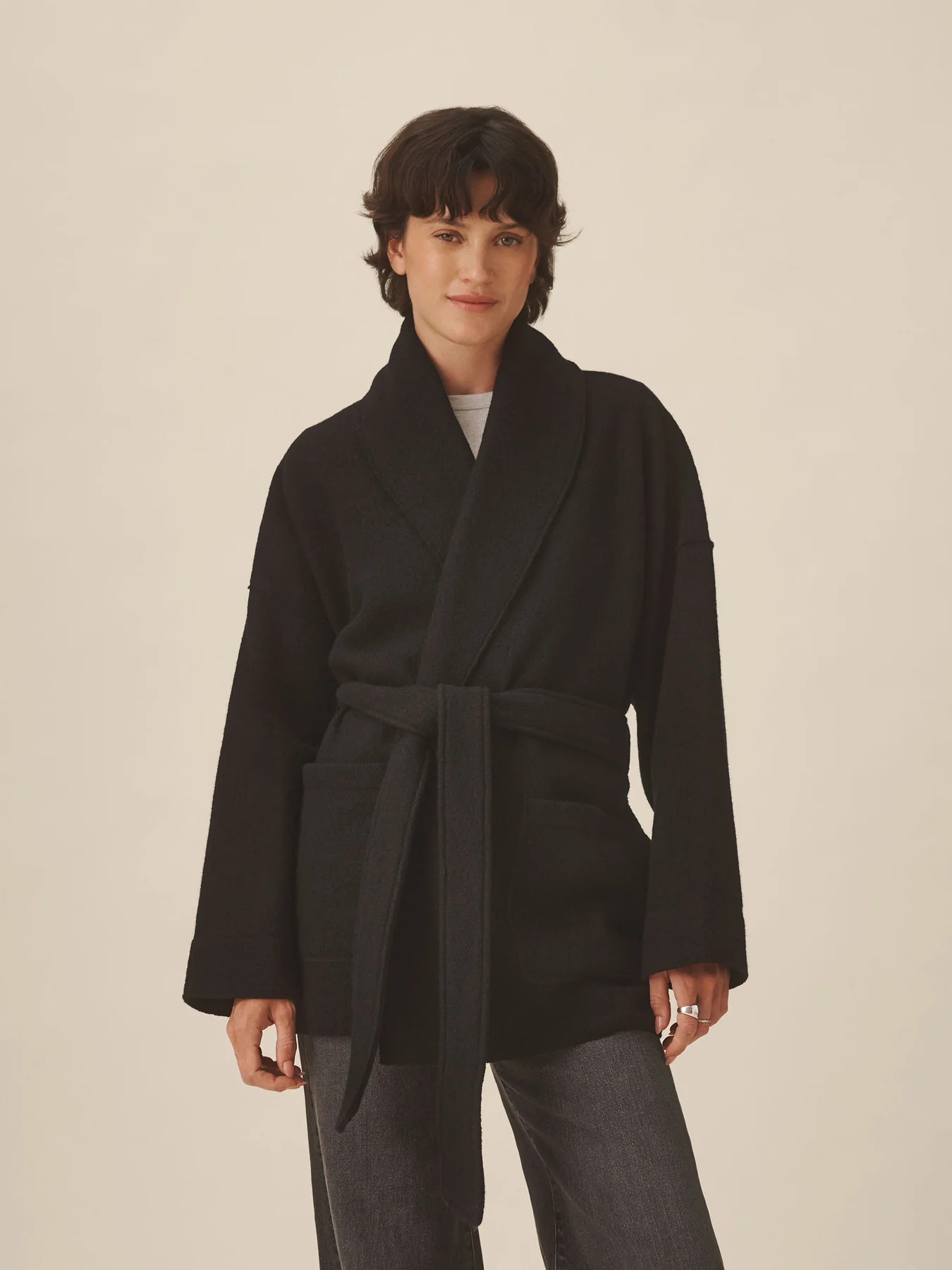 Black Felted Wool Wrap Coat - Buck Mason- Modern American Classics | Buck Mason