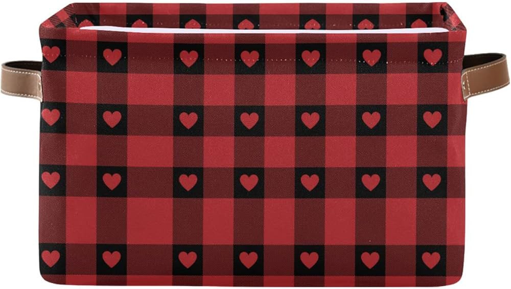 senya Valentine's Day Basket with Handles, Valentine's Day Red Buffalo Check Love Heart Foldable ... | Amazon (US)