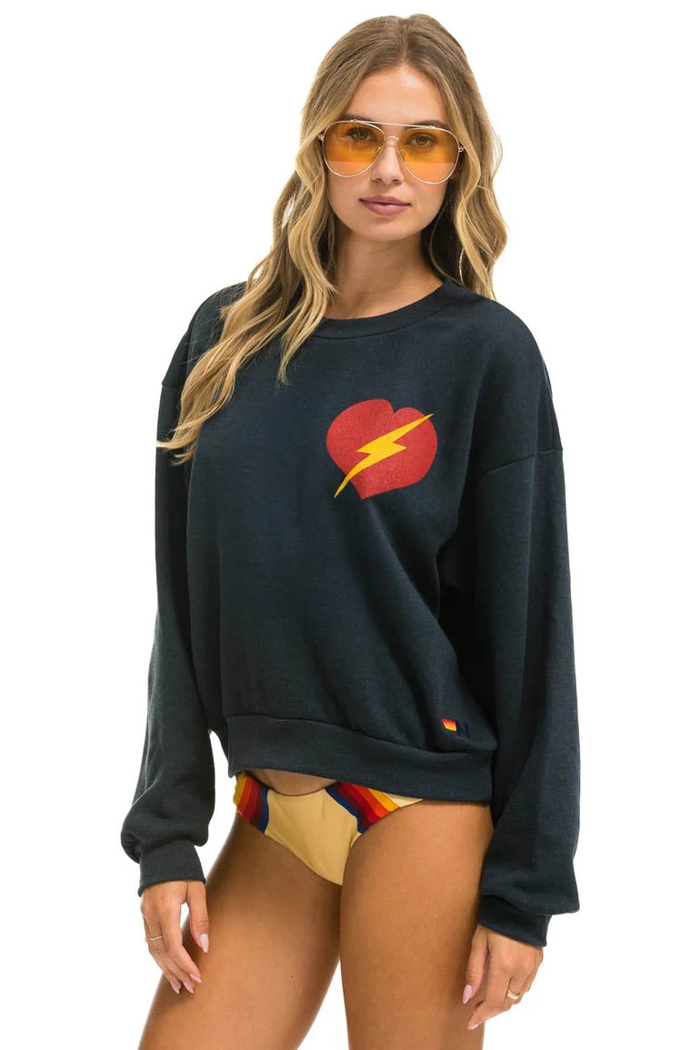 BOLT HEART RELAXED CREW SWEATSHIRT - CHOCOLATE | Aviator Nation