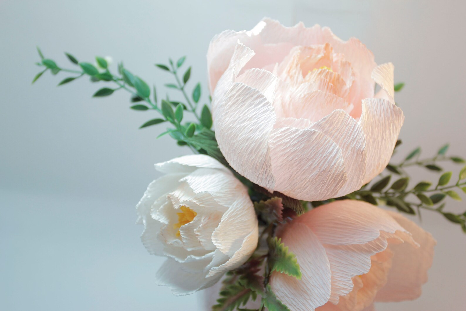 Pink and White Crepe Paper Peonies Wedding Bouquet Garland | Etsy (US)