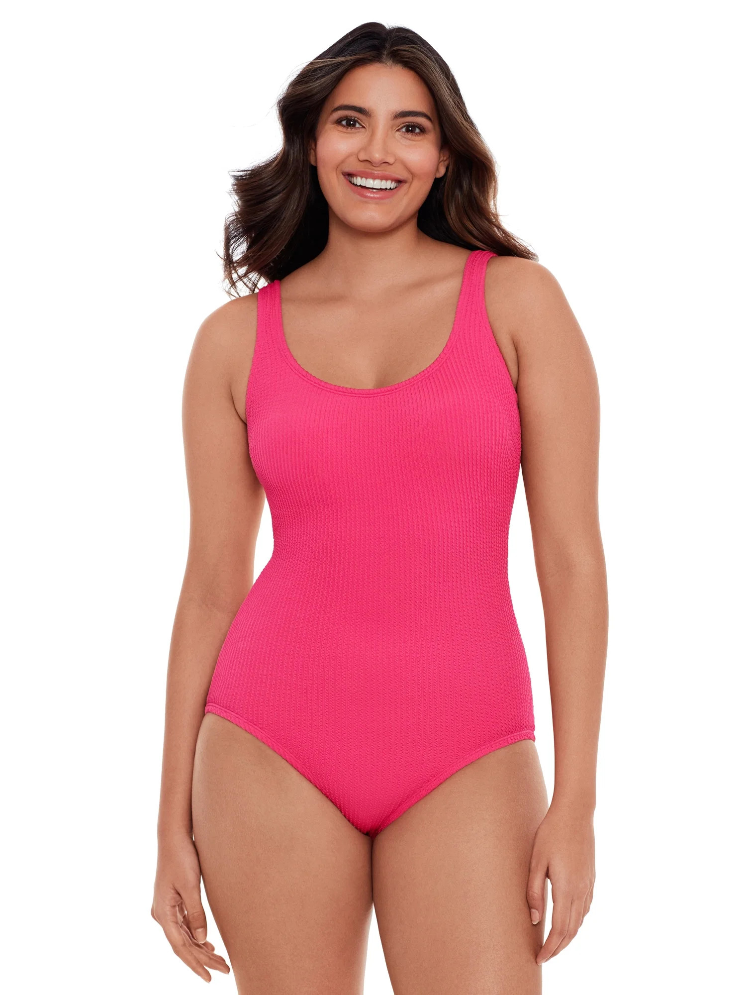 Time and Tru Women's and Women’s Plus Size Solid Crinkle One Piece Swimsuit - Walmart.com | Walmart (US)