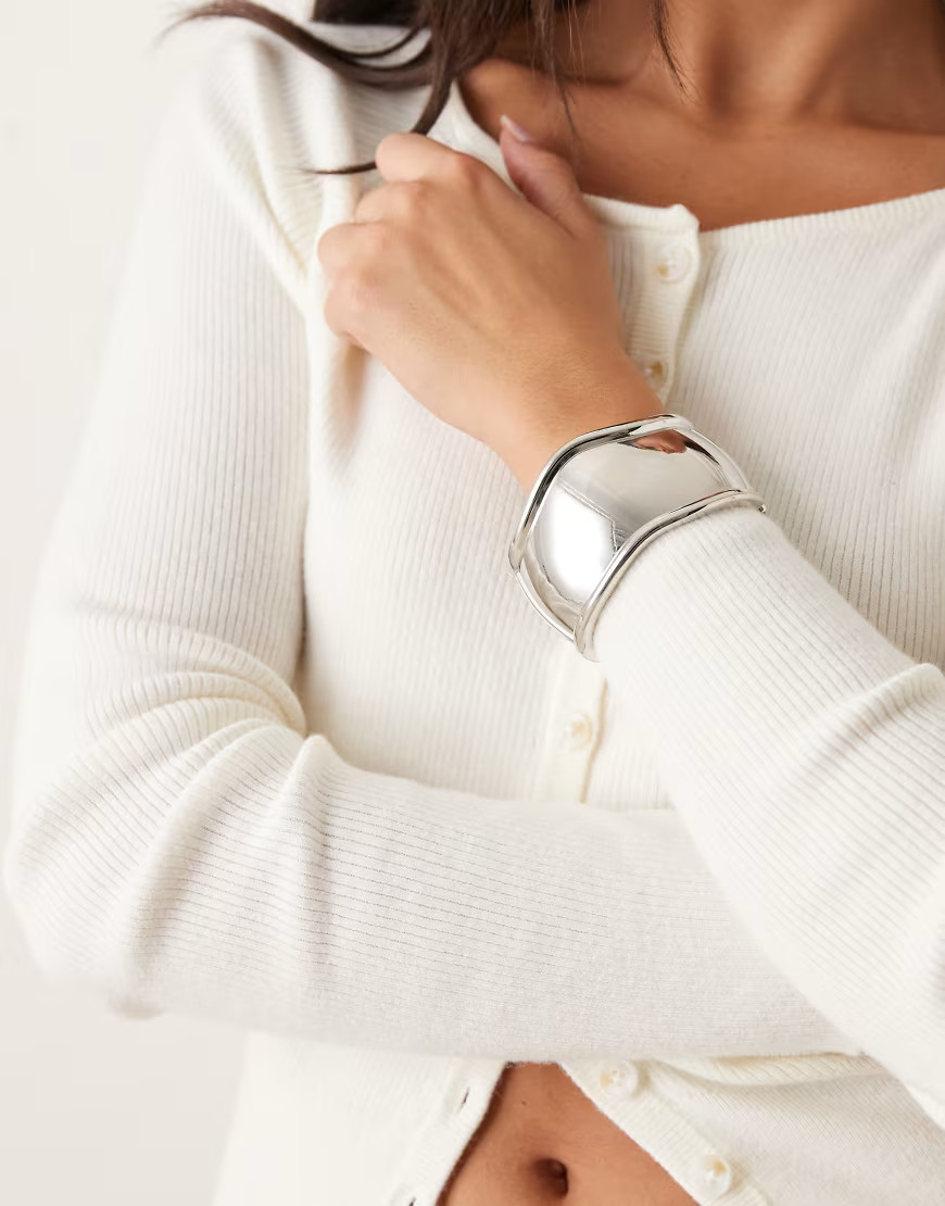 ASOS DESIGN chunky bangle in silver tone | ASOS (Global)