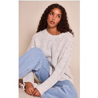 Light Grey Rib Detail Oversized Sweater | PrettyLittleThing US