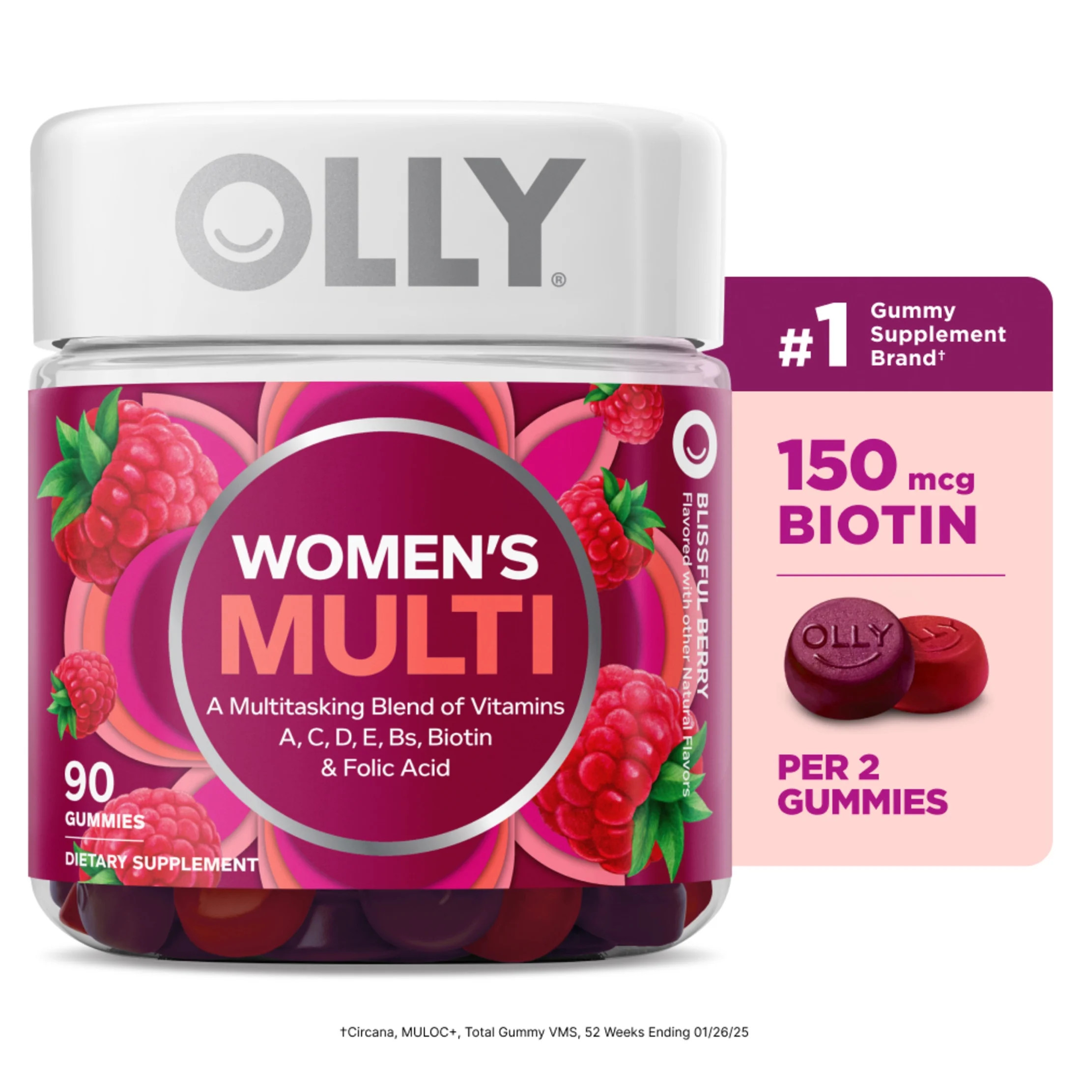 OLLY Women's Multivitamin Gummy Supplement, Vitamins A, D, C, E, Biotin, Folic Acid, 90 Count | Walmart (US)