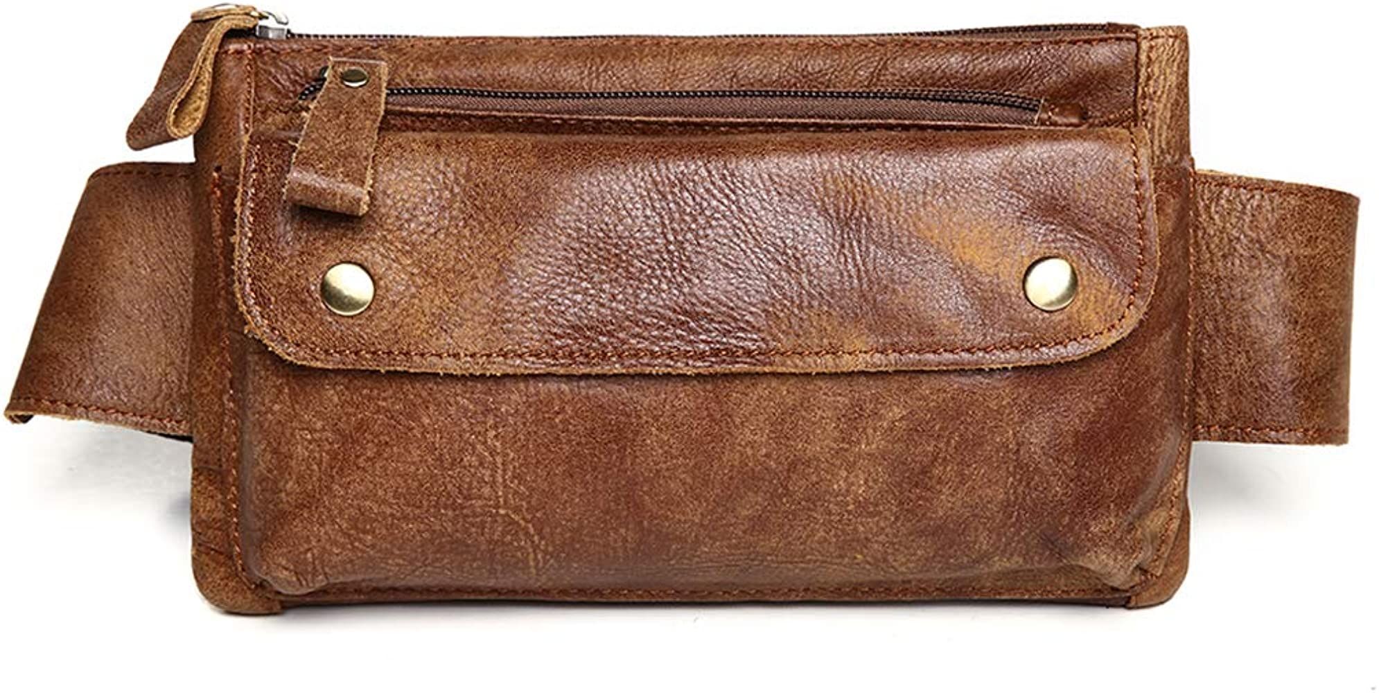 Genuine Leather Waist Bag Vintage Messenger Fanny Pack Bum Bag for Sport Hiking Traveling Climbin... | Amazon (US)