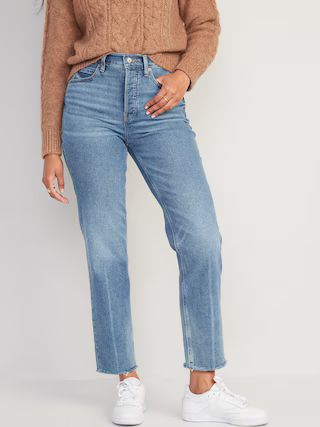 Extra High-Waisted Button-Fly Sky-Hi Straight Cut-Off Jeans for Women | Old Navy (US)