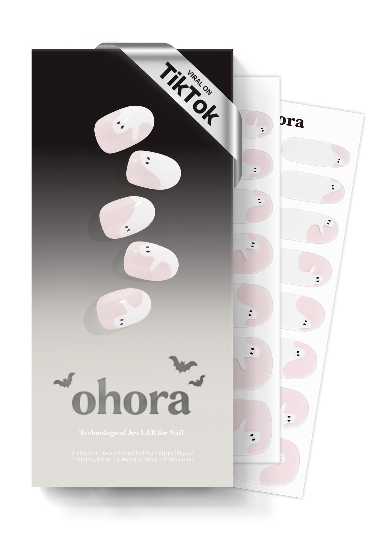 ohora Semi Cured Gel Nail Strips (N Peek a Boo) - Works with Any Lamps, Salon-Quality, Long Lasting, Easy to Apply & Remove - Includes 2 Prep Pads, Nail File & Wooden Stick | Amazon (US)