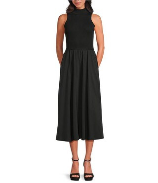Mix Media Mock Neck Sleeveless Midi Dress | Dillard's