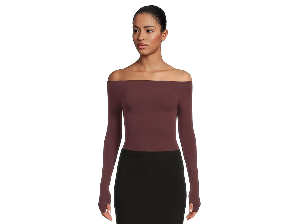 Commando Ballet Off-Shoulder Bodysuit With Thumb Hole Women's Jumpsuit & Rompers One Piece Raisin, Cotton/Elastane/Nylon | Zappos