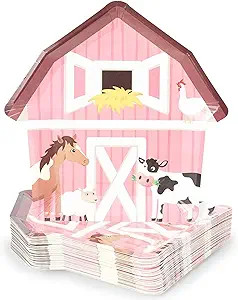 BLUE PANDA Pink Barnyard Plates for Farm Animal Birthday Party (10 x 10 In, 48 Pack) | Amazon (US)