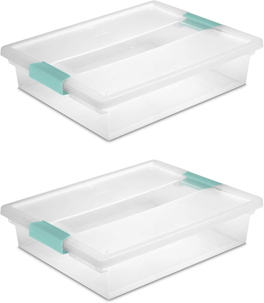 STERILITE 19638606 Large Clip Box, Clear with Blue Aquarium Latches 2 pieces (Large) | Amazon (US)