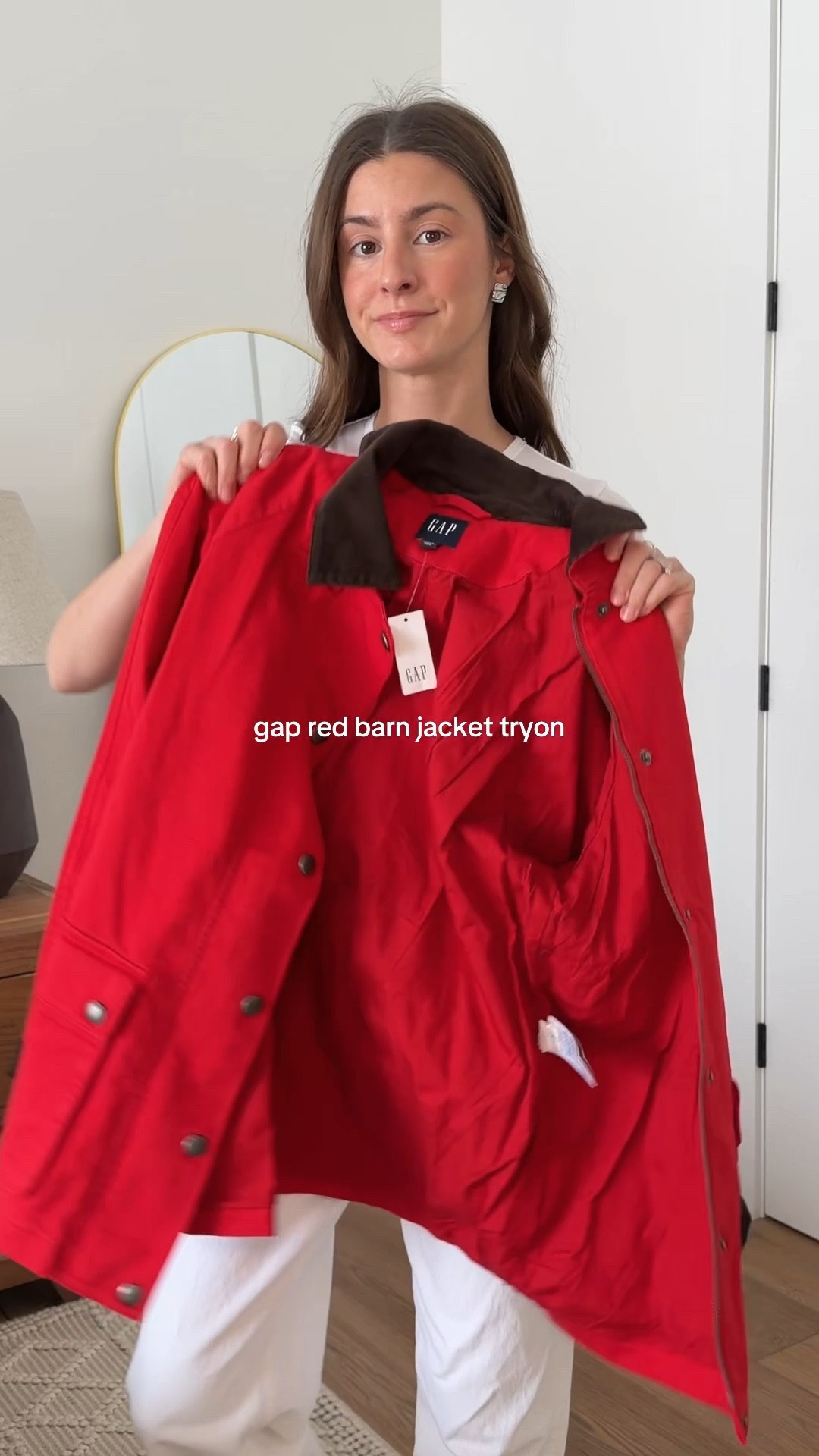 Gap red barn jacket tryon! This is going to be the next viral gap item that sells out! It’s the perfect spring transitional piece! 

It’s also 40% off right now! Use code yours for an extra 20% off! 

#LTKSpringSale #LTKspring #LTKSeasonal