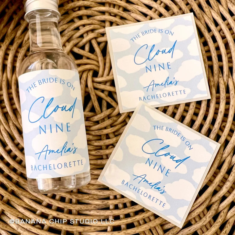The Bride is on Cloud Nine Bachelorette Champagne Label, on Cloud 9 Bach Party Mini Shot Labels, ... | Etsy (US)