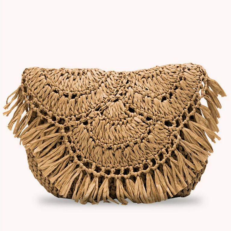 Summer Women Ladies Tassels Straw Rattan Weave Shoulder Bag Flap Handbag (Brown) | Walmart (US)