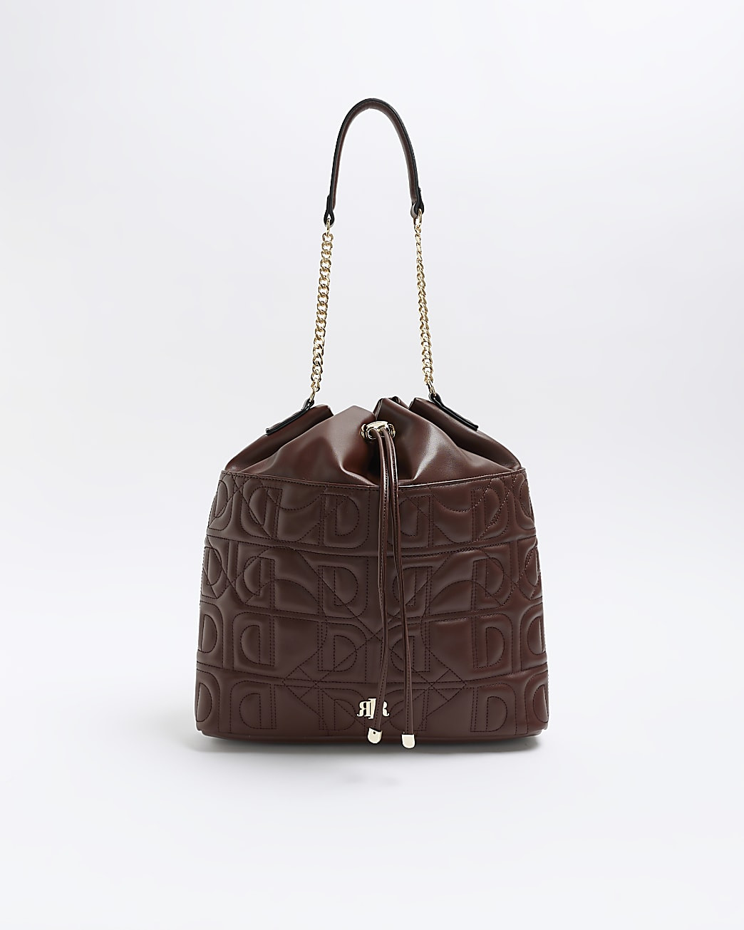 Brown embossed drawstring shoulder bag | River Island (UK & IE)
