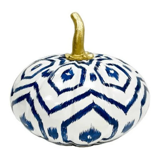White Pumpkin with Blue Geometric | The Enchanted Home