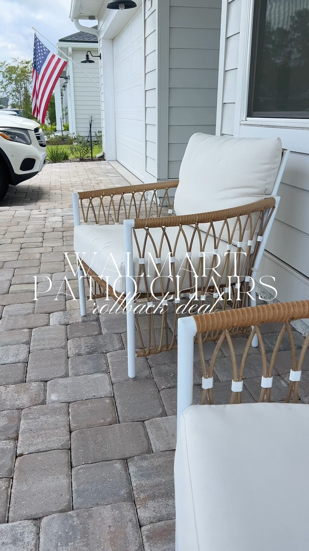 Scotchguard treated fabric, easy assembly, and a super cute coastal look for less. 😍🐚🌴 #homedecor #patiochairs #coastalhome #walmartfinds #patiostyling #homefinds 

#LTKVideo #LTKHome