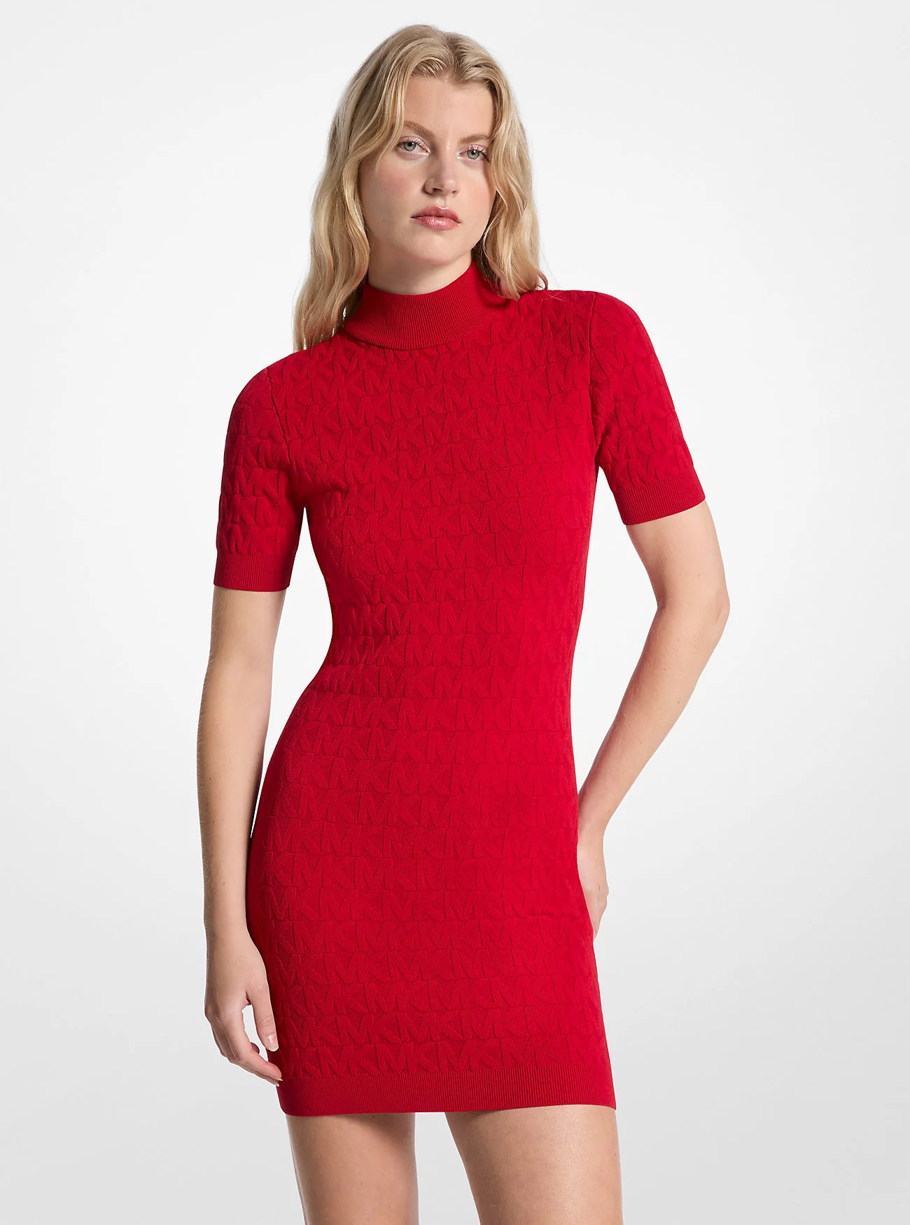 Logo Jacquard Knit Mock Neck Dress | Shop Simon