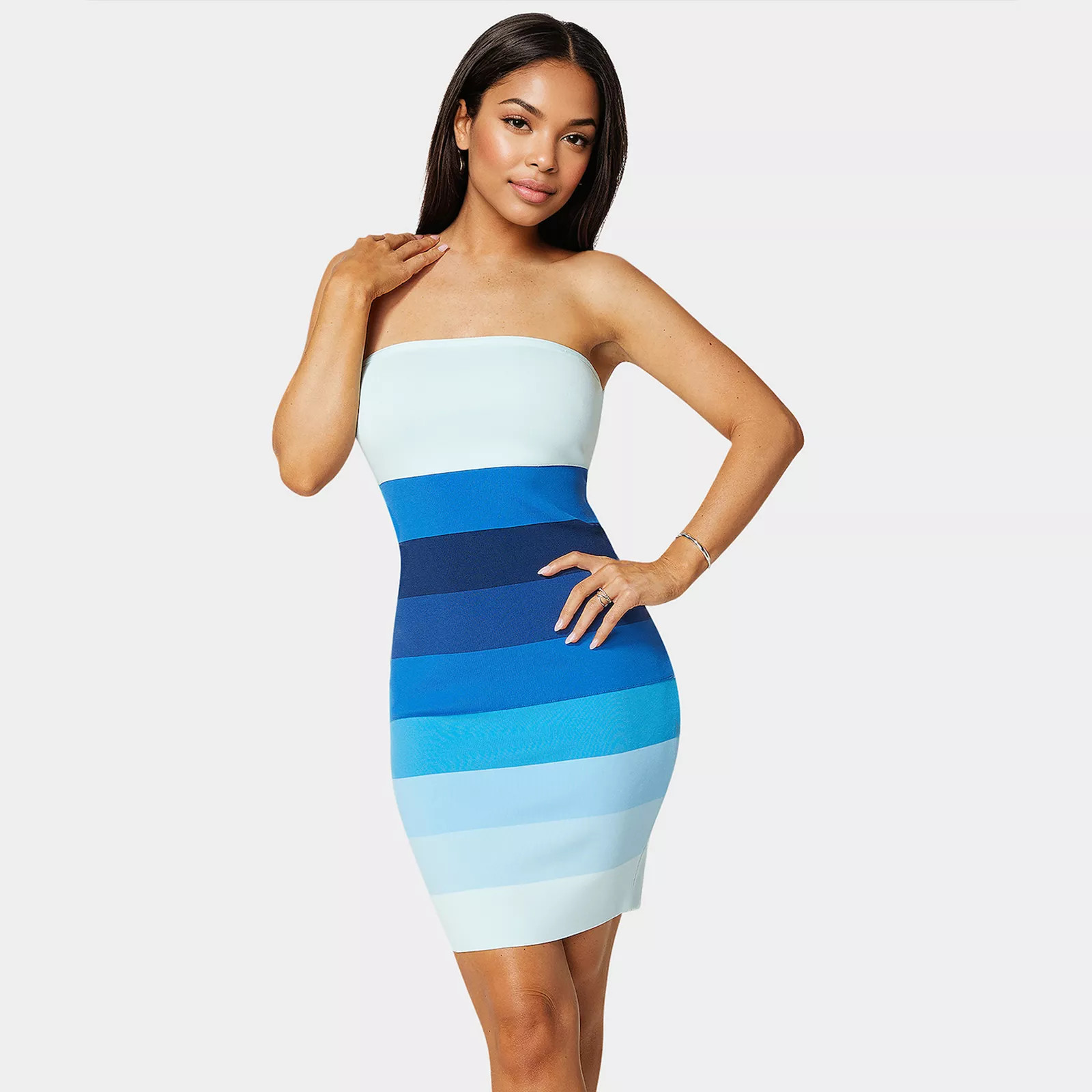 Women's bebe Strapless Colorblock Bandage Midi Dress, Size: Medium, Blue | Kohl's