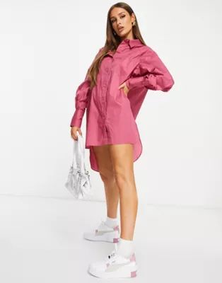 Threadbare oversized balloon sleeve shirt dress in dark pink | ASOS (Global)