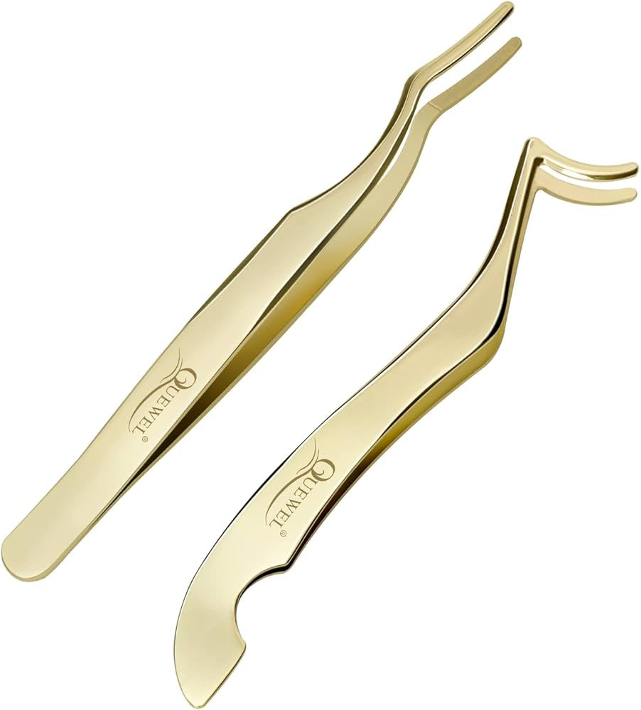 QUEWEL Lash Applicator Tool, 2 Pcs Eyelash Clusters Tweezers For False Lashes, Curved DIY Eyelash... | Amazon (US)