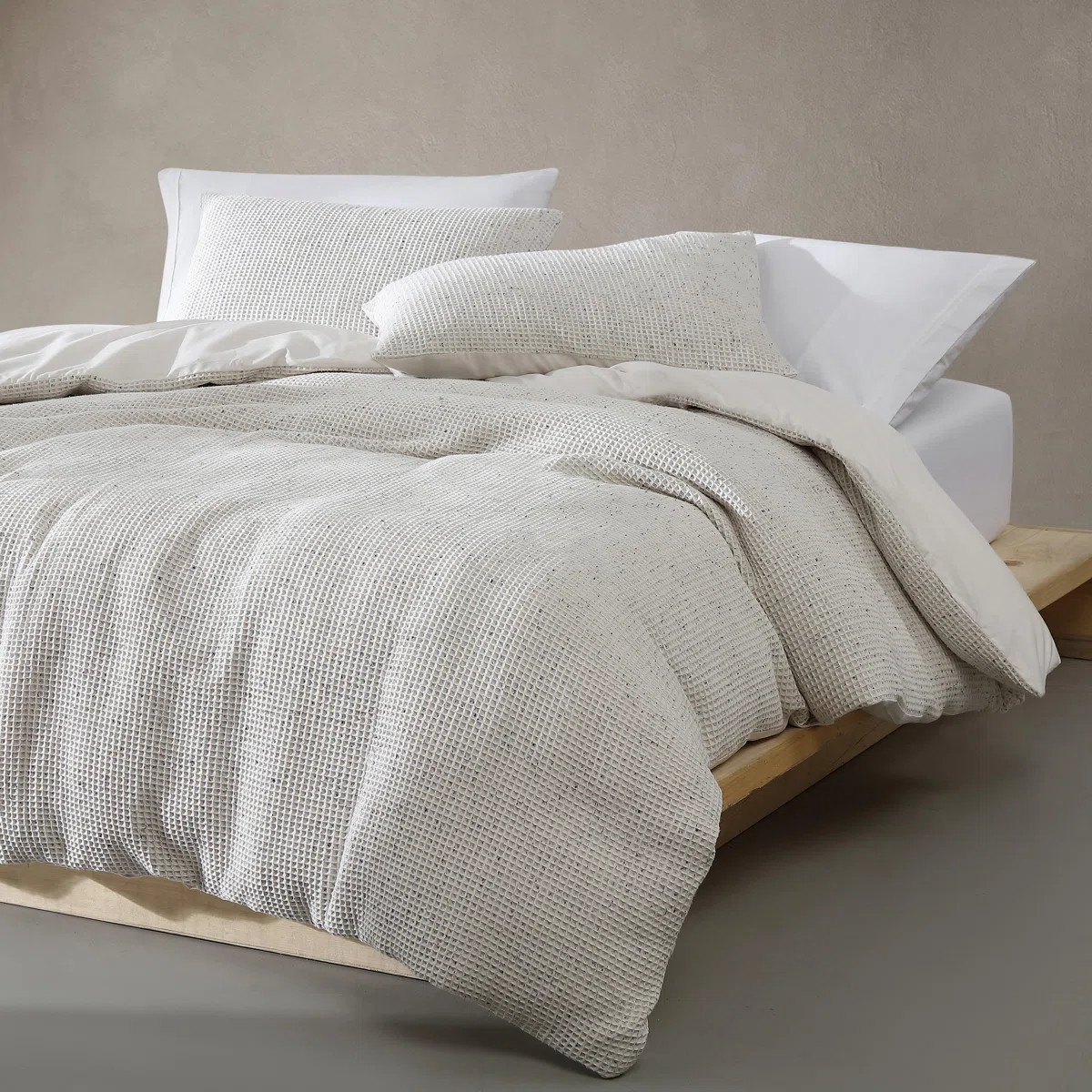 Calvin Klein Speckled Waffle Cotton Ivory Duvet Cover Set | Wayfair North America