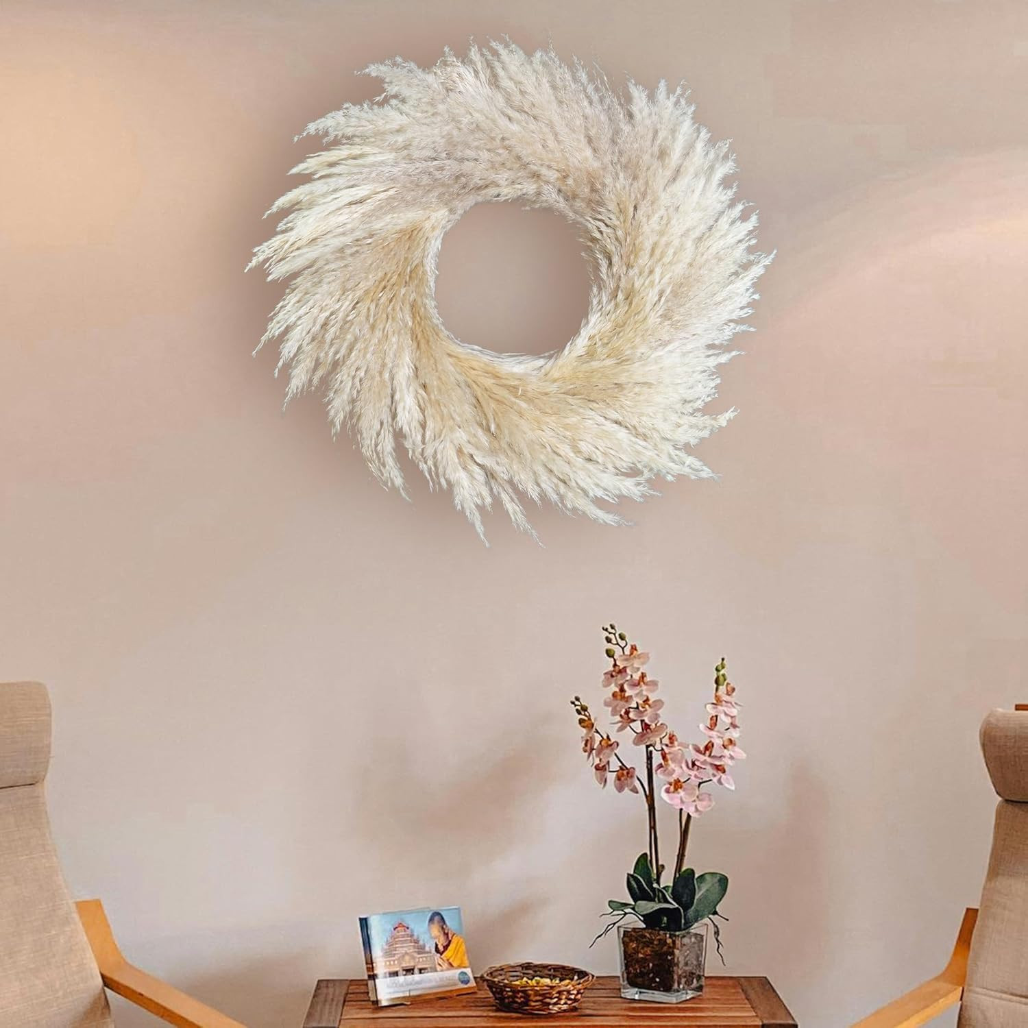 Natural Pampas Grass Wreath, 14'' Real Pampas Wreath for Front Door, Boho Wall Decor, Farmhouse S... | Amazon (US)
