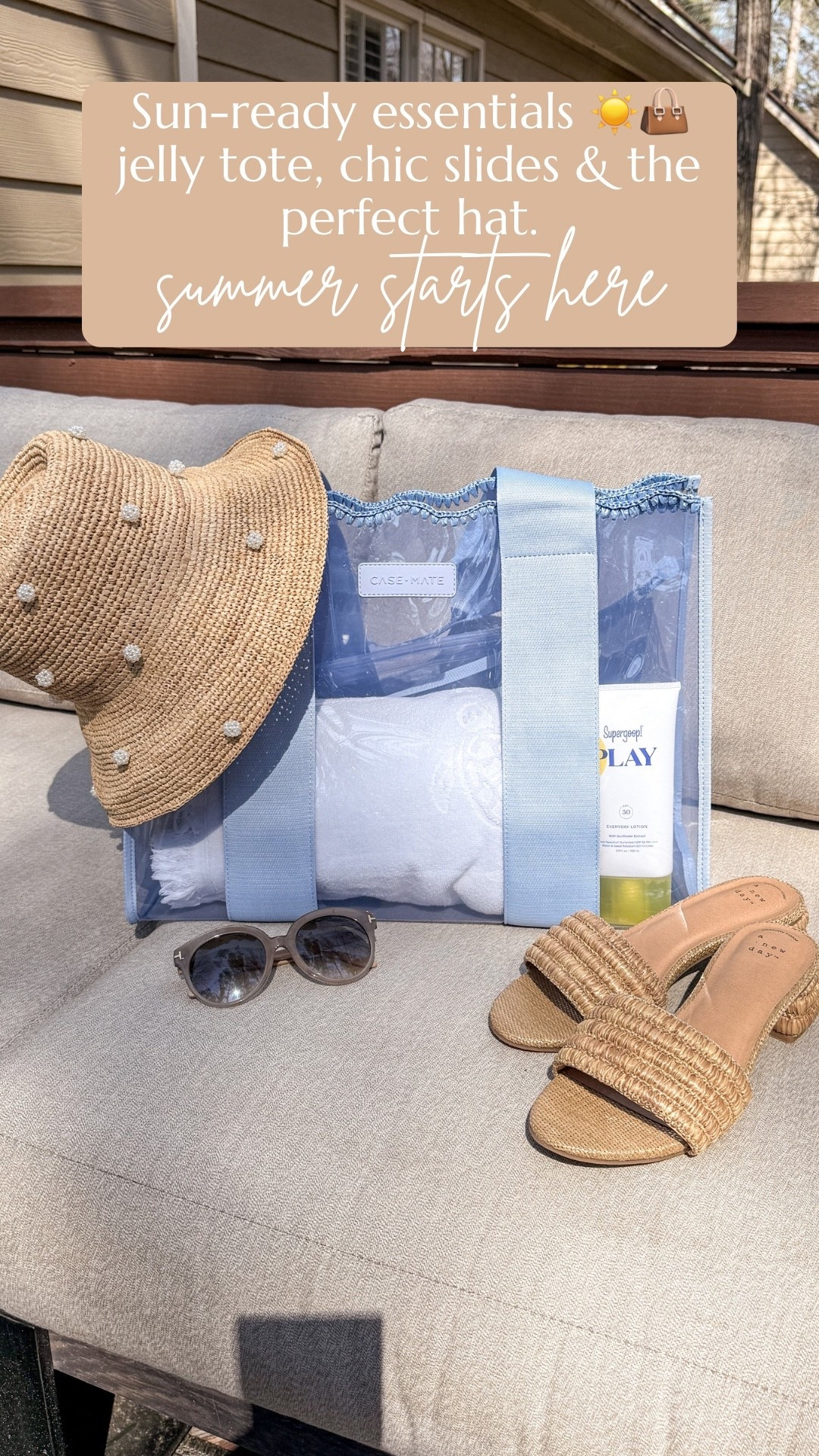 Sun-ready essentials you’ll reach for all season ☀️👜

Loving this clear Case-Mate jelly tote—perfect for pool days, beach trips, and everything in between. Paired with comfy woven slides from Target and the cutest sun hat from San Diego Hat Company for that effortless summer look 🤍

Easy, chic, and ready for sunshine ✨

Amie Pagan, summer essentials, beach tote, pool tote, summer hat, summer sandals 

#LTKSwim #LTKSeasonal