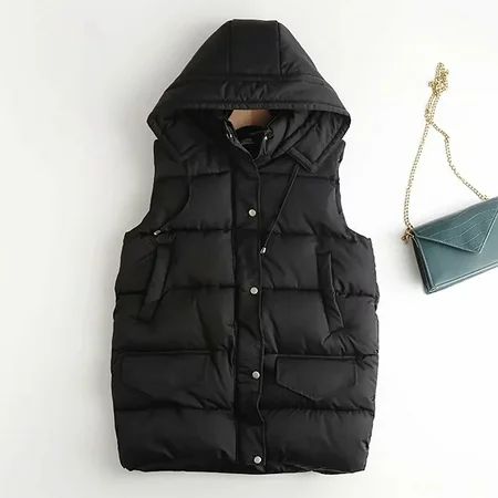 Yoslce Fleece Jacket Women Pocket Vest Coat Jacket Winter Sleeveless Hooded Zipper Solid Outerwear W | Walmart (US)