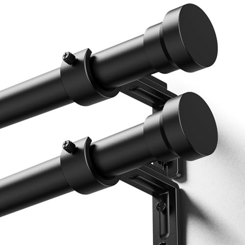 YaFex Curtain Rods 2 Pack 32-144 Inch, Heavy Duty 1 Inch Curtain Rod, Black Extra Long Adjustable Window Treatment Rods, Modern Design, Easy Installation | Amazon (US)
