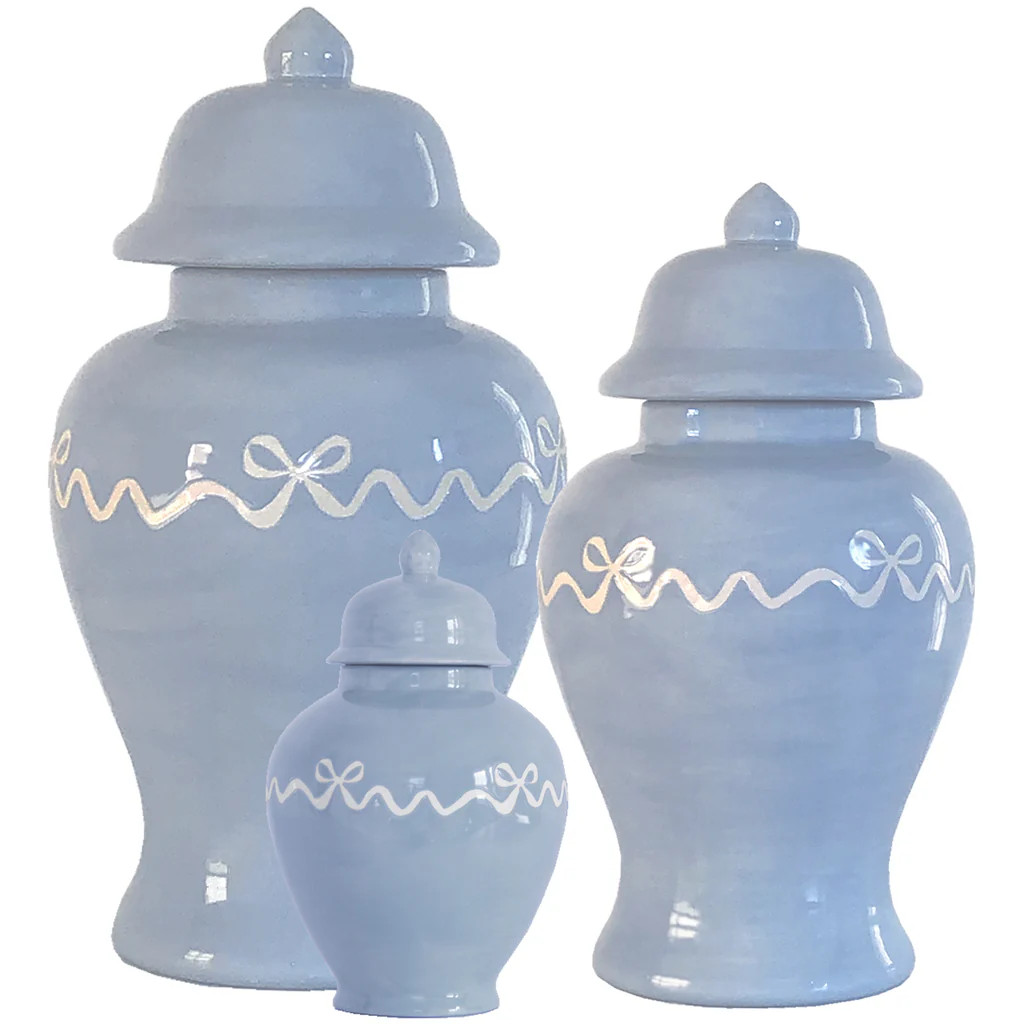 "Ribbons and Bows" Ginger Jars in Serenity Blue for Lo Home x Veronika's Blushing | Lo Home by Lauren Haskell Designs