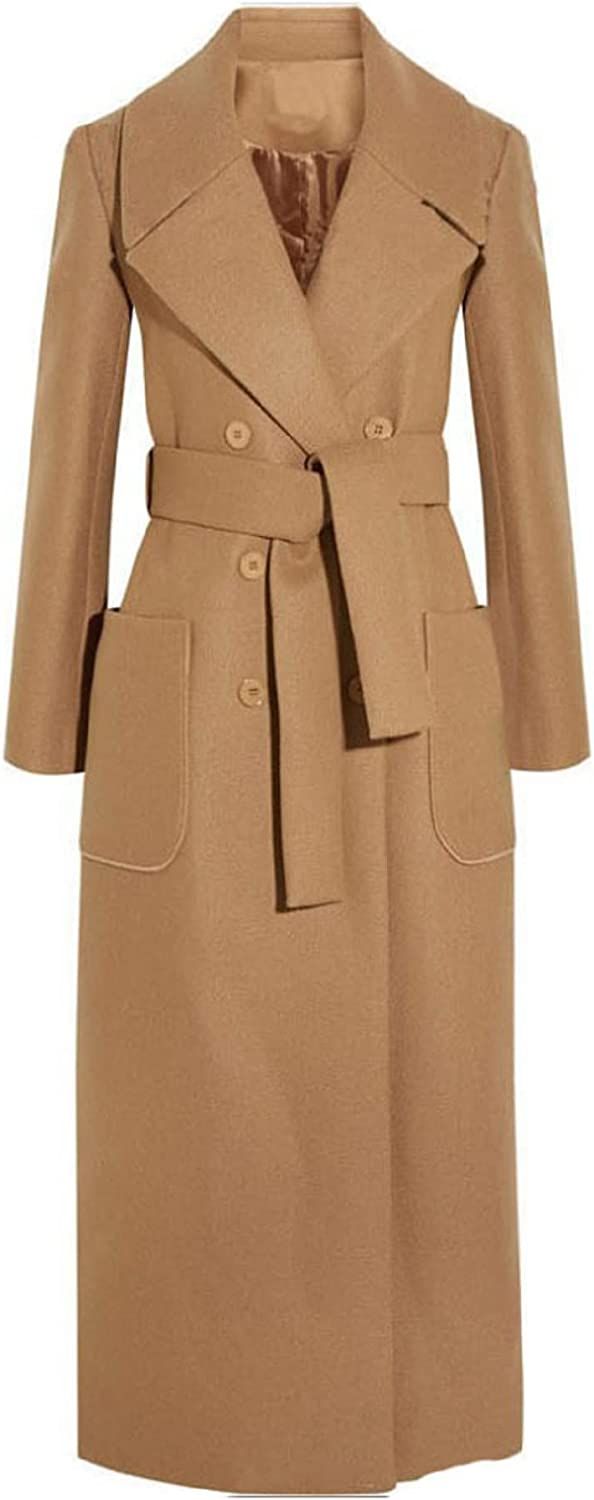 CHARTOU Women's Elegant Lapel Collar Double Breasted Regular Wool Blend Overcoat Coat Belt | Amazon (US)