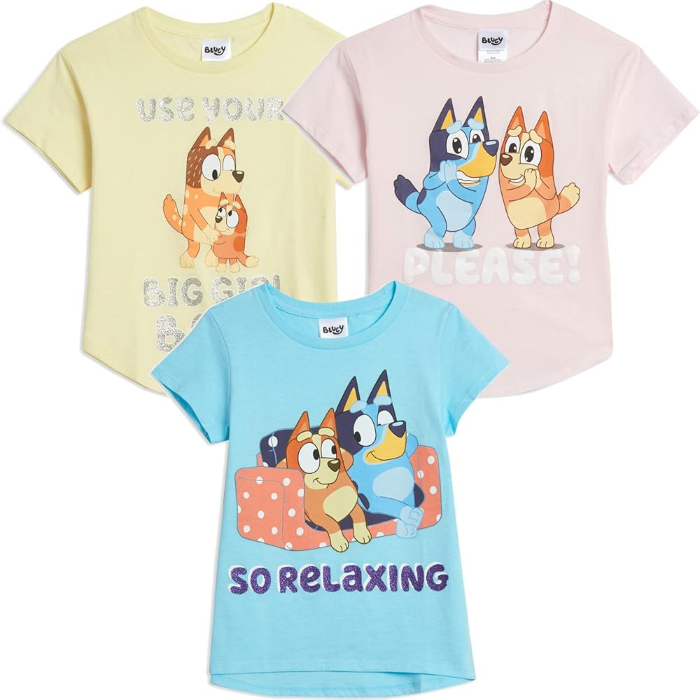 Bluey Bingo and Mom Toddler/Little Girls 3 Pack Short Sleeve T-Shirt | Amazon (US)