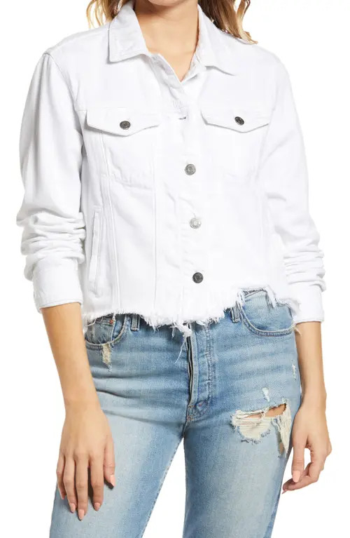 HIDDEN JEANS Fray Hem Denim Trucker Jacket in White at Nordstrom, Size X-Small | Nordstrom