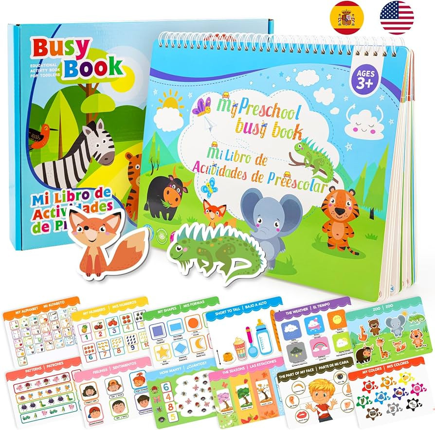 Ayyomo Spanish & English Busy Books for Toddlers - Bilingual Preschool Activity Book for 3 4 5 Year Old - Interactive Educational Learning Activities for Girls Boys Birthday Gifts | Amazon (US)