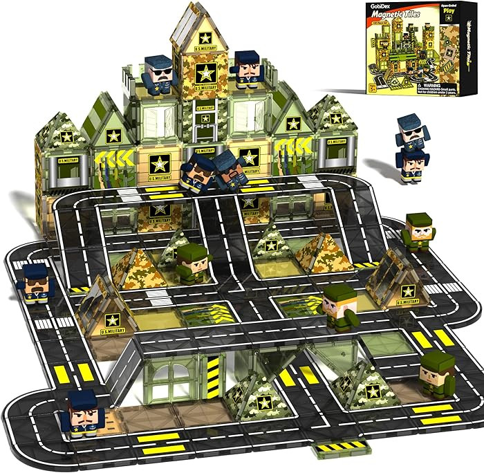 GobiDex 100PCS Magnetic Tiles Road Army Toys, Military Magnetic Building Blocks with Toy Soldiers... | Amazon (US)