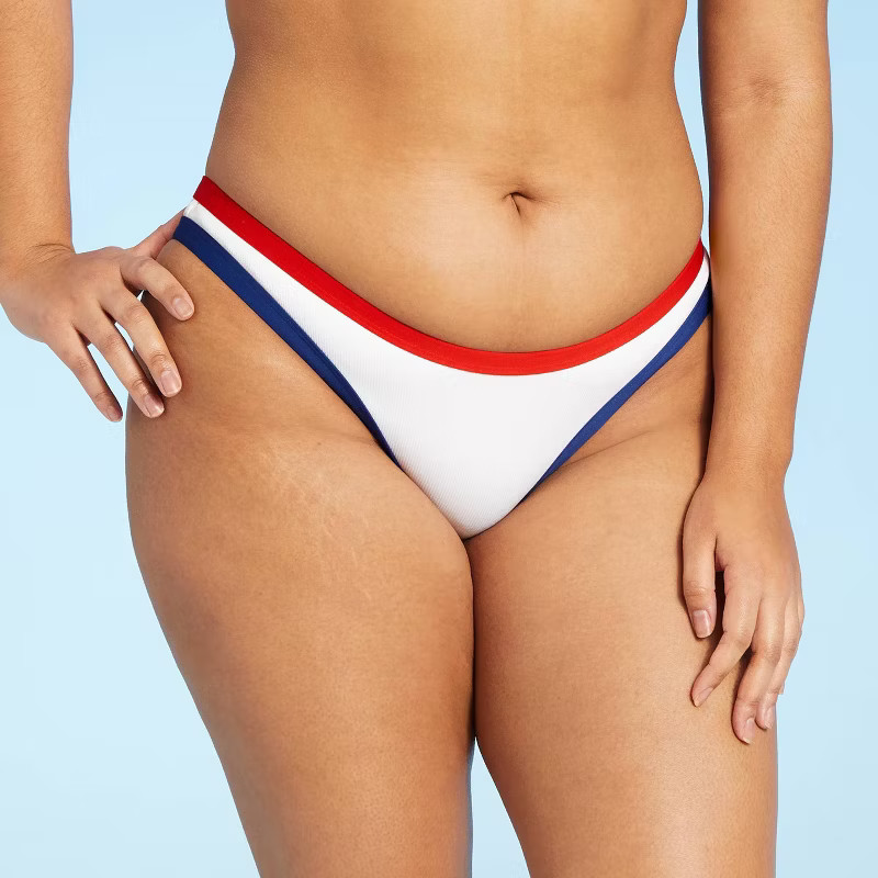 Women's Blocked Trim Ribbed Bikini Bottom - Sea Angel White | Target