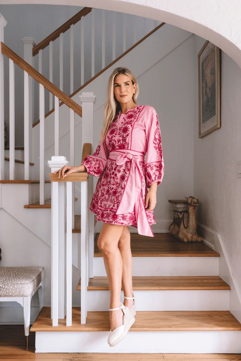 Jewel Neck Sue Sartor Flounce™️ Mini | Magenta / Hibiscus Embroidered | SUE SARTOR
